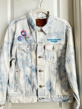 Backstreet Boys Light Tie-Dye Denim Jacket - Blue & White